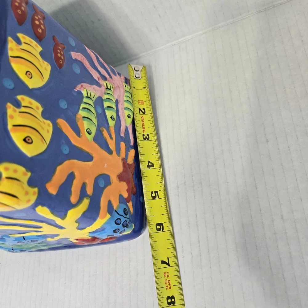 Cathie Raney Ceramic Tissue Box Cover 3D Tropical Fish Ocean Coral Reef Blue